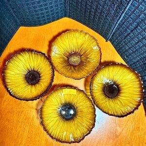 AKCAM Handmade Turkish Art Glass Sunflower Bowls, Set of 4